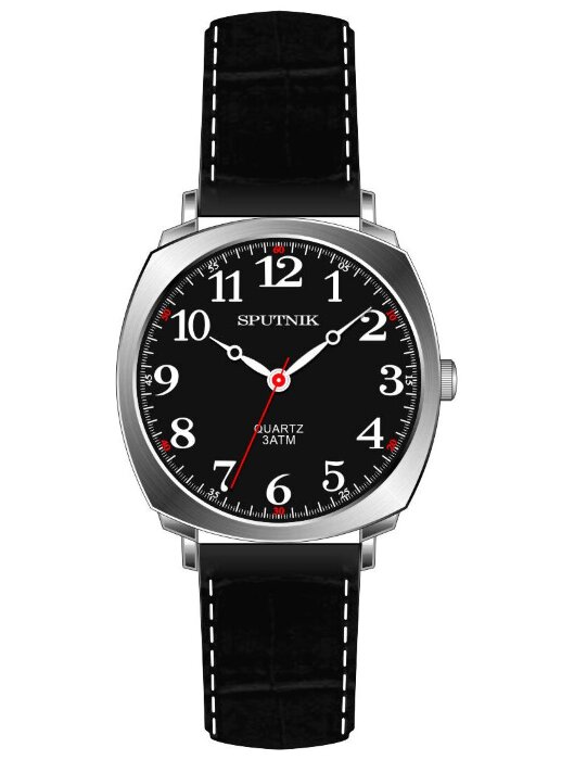 Наручные часы Спутник М-858450 Н-1 (черн.,бел.оф.)кож.рем