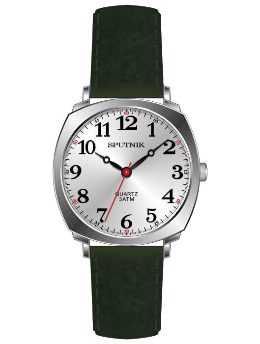 Наручные часы Спутник М-858450 Н-1 (сталь,черн.оф)кож.рем