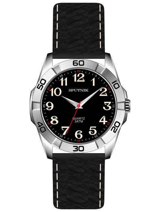 Наручные часы Спутник М-858410 Н-1 (черн.,беж.оф)кож.рем