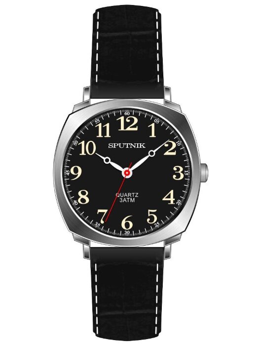 Наручные часы Спутник М-858450 Н-1 (черн.,беж.оф.)кож.рем