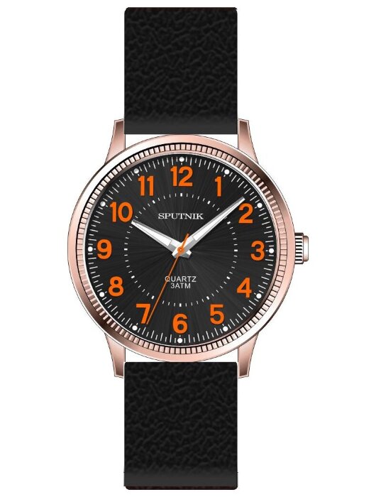 Наручные часы Спутник М-858273 Н-8 (черн.,оранж.оф.)кож.рем