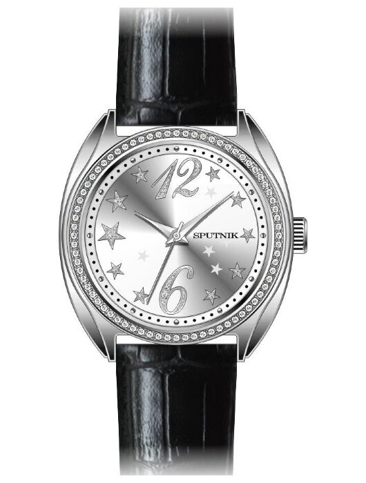 Наручные часы Спутник Л-300410-1 (сталь) кам.,черный рем