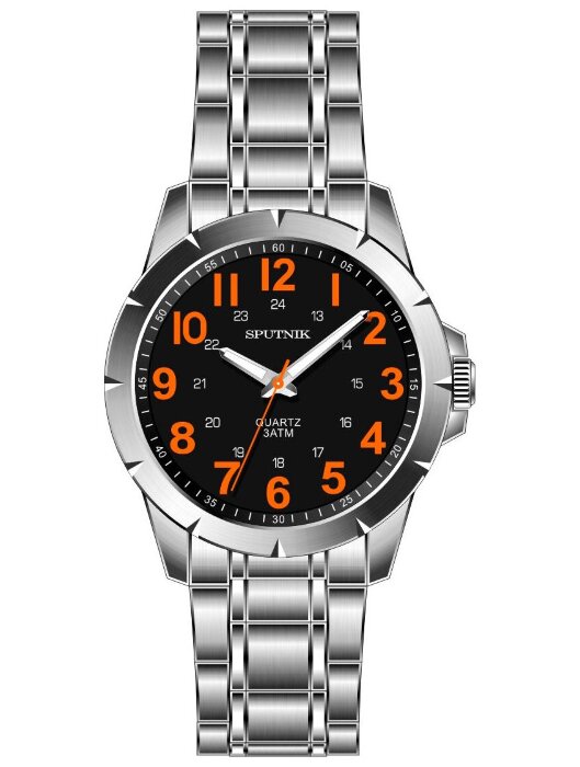 Наручные часы Спутник М-996970-1 (черн.,ораж.оф.)