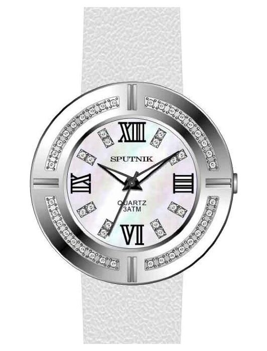 Наручные часы Спутник Л-300511-1 (перл.) кам.,белый рем