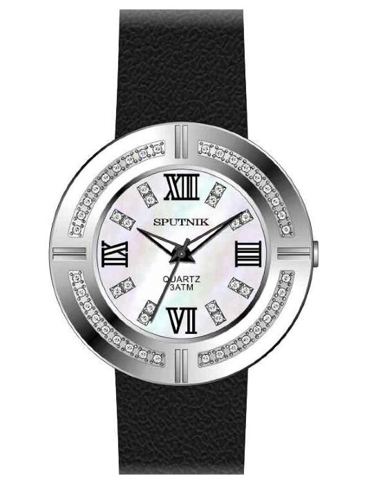 Наручные часы Спутник Л-300511-1 (перл.) кам.,черный рем