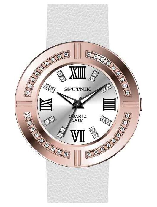 Наручные часы Спутник Л-300511-8 (сталь) кам.,белый рем