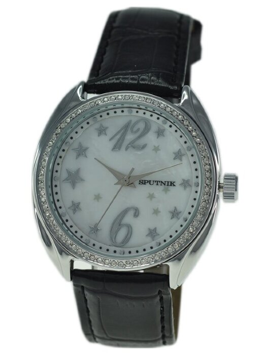 Наручные часы Спутник Л-300410-1 (перл.) кам,черный рем
