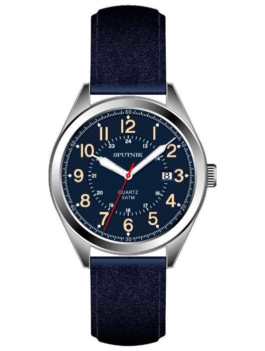 Наручные часы Спутник М-401091 Н -1 (синий) календ.кож.рем