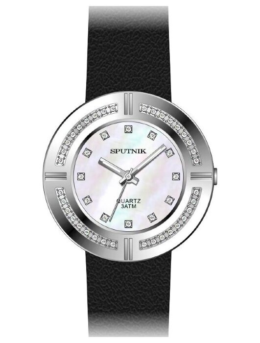 Наручные часы Спутник Л-300512-1 (перл.) кам.,черный рем