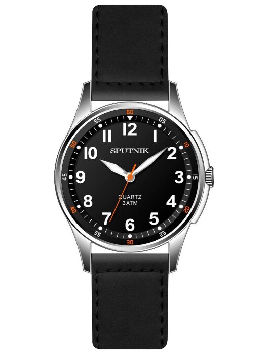 Наручные часы Спутник М-858340 Н -1 (черн.,бел.оф.)кож.рем