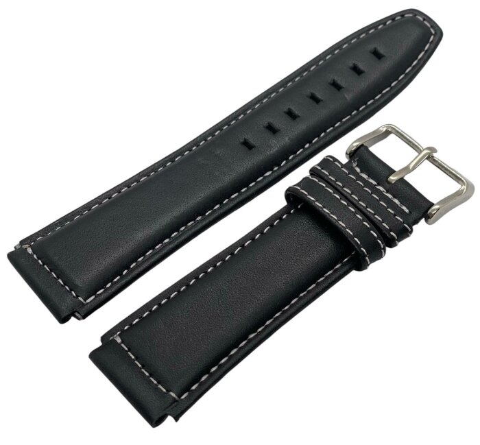 Ремешок Poljot черн. гладкий с бел. стр. 24 мм