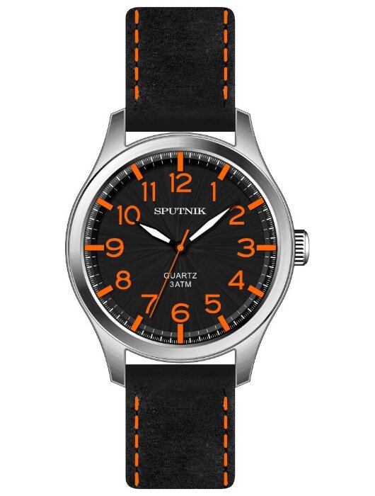 Наручные часы Спутник М-858352- Н1 (черн.,оранж.оф.)кож.рем
