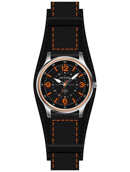 Наручные часы Спутник М-858300 Н -1 (черн.,оранж.оф.)кож.рем