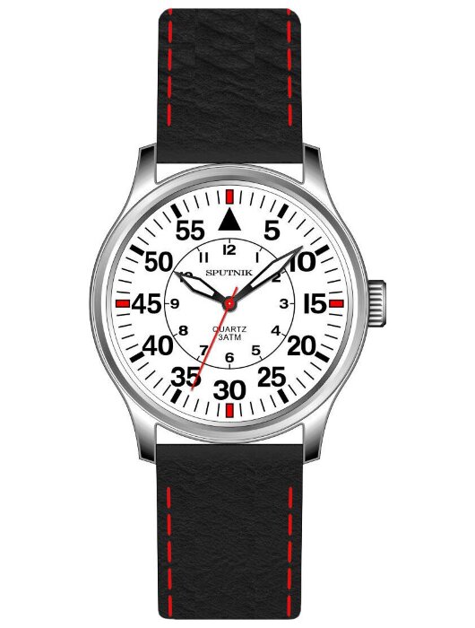 Наручные часы Спутник М-858500 Н-1 (бел.,черн.оф.)кож.рем