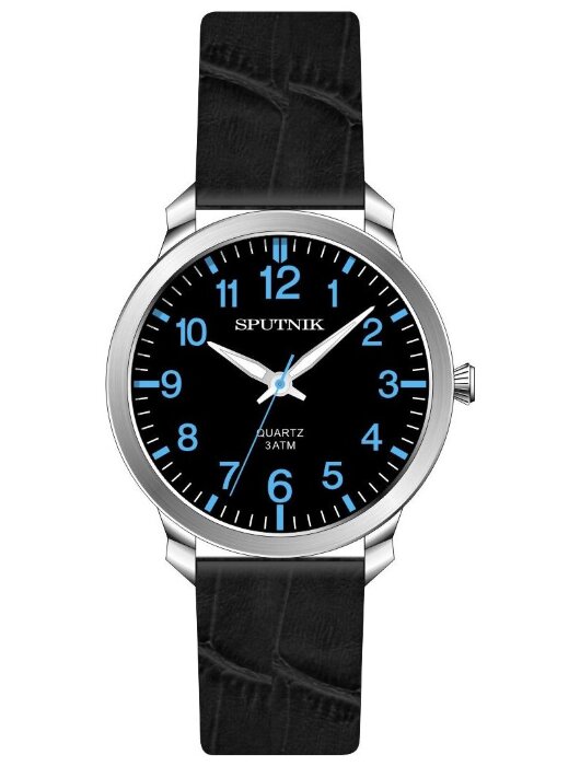 Наручные часы Спутник М-858222 Н -1 (черн,син.оф.)кож.рем
