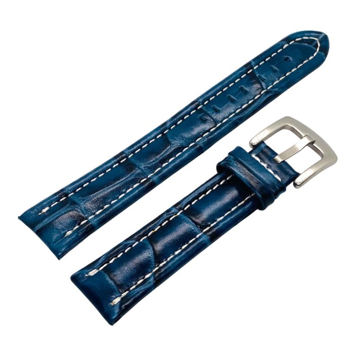Ремешок BREATLING XL Синий KROKO с белой строчкой 18мм