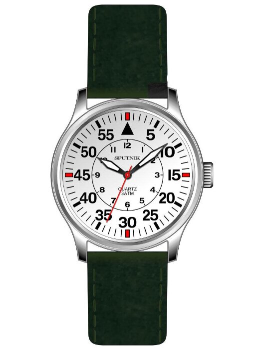 Наручные часы Спутник М-858500 Н-1 (сталь,черн.оф.) кож.рем