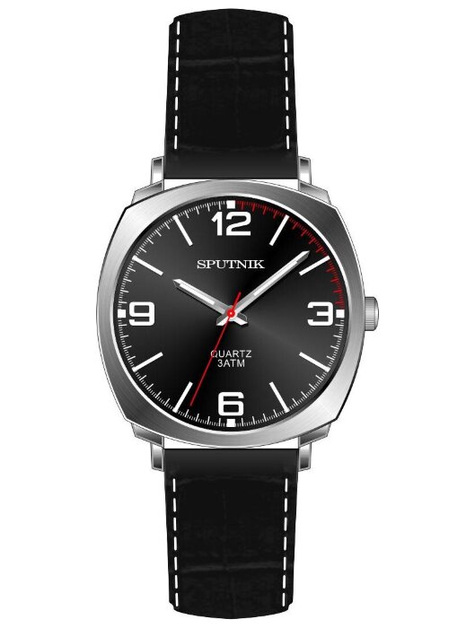 Наручные часы Спутник М-858451 Н-1 (черн.,бел.оф. )кож.рем