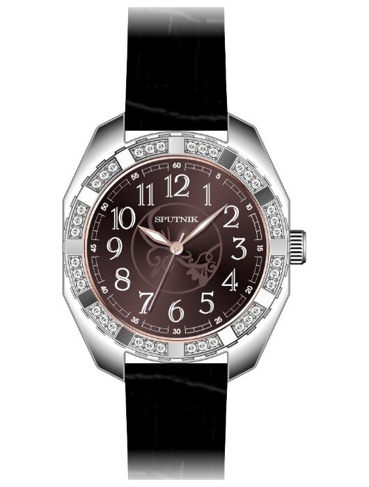 Наручные часы Спутник Л-300580-1 (корич.) кам.,черный рем