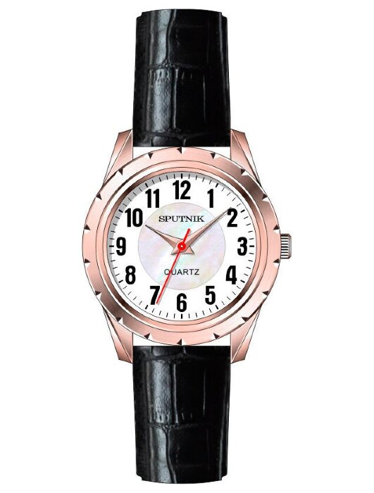 Наручные часы Спутник Л-201080-8 (бел.+перл.) черный рем