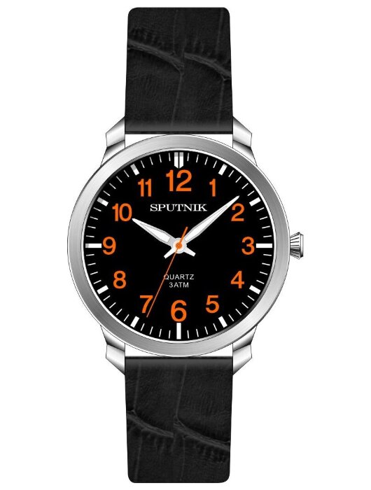 Наручные часы Спутник М-858222 Н -1 (черн,оранж.оф.)кож.рем