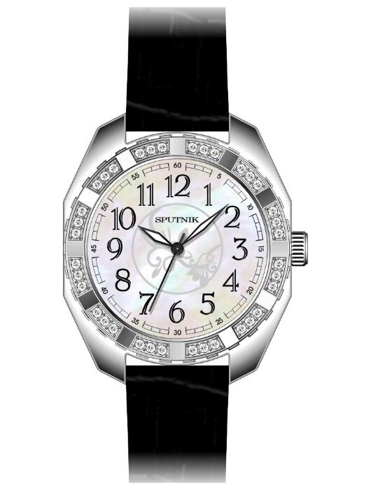 Наручные часы Спутник Л-300580-1 (перл.) кам.,черный рем