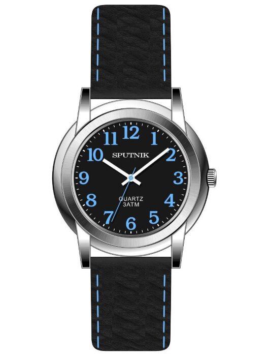 Наручные часы Спутник М-858470 Н-1 (черн.,син.оф)кож.рем