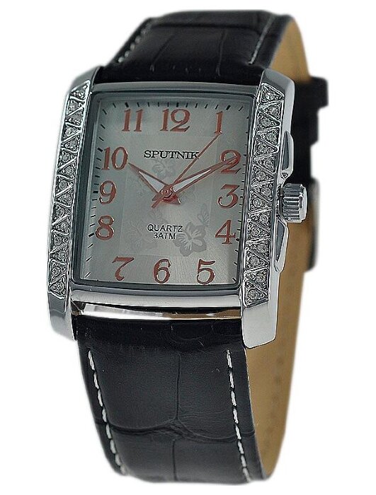 Наручные часы Спутник Л-300630-1 (сталь роз.оф.) кам.,черный рем