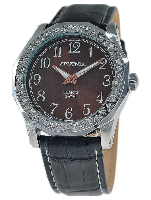 Наручные часы Спутник Л-300640-1 (корич.) кам.,черный рем
