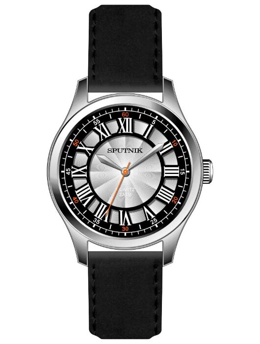 Наручные часы Спутник М-858361 Н -1 (черн.+сталь)кож.рем