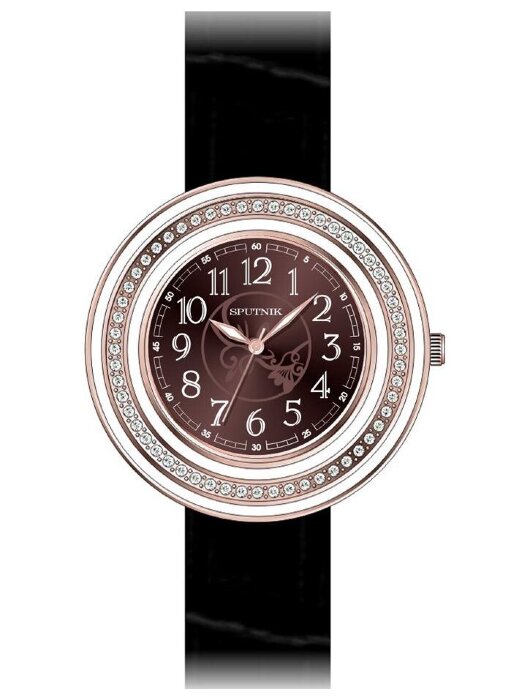 Наручные часы Спутник Л-300650-1.4 (корич.) кам.,черный рем