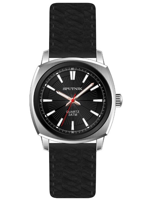 Наручные часы Спутник М-858441 Н-1.3 (черн.,бел.оф.) кож.рем