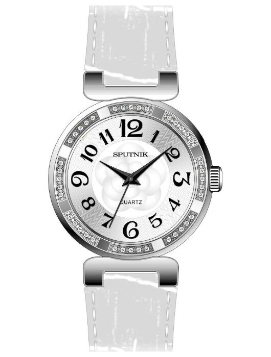 Наручные часы Спутник Л-300750-1 (сталь) кам.,белый рем