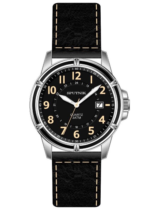 Наручные часы Спутник М-401070 Н -1 (черн.жел.оф.) календ.кож.рем