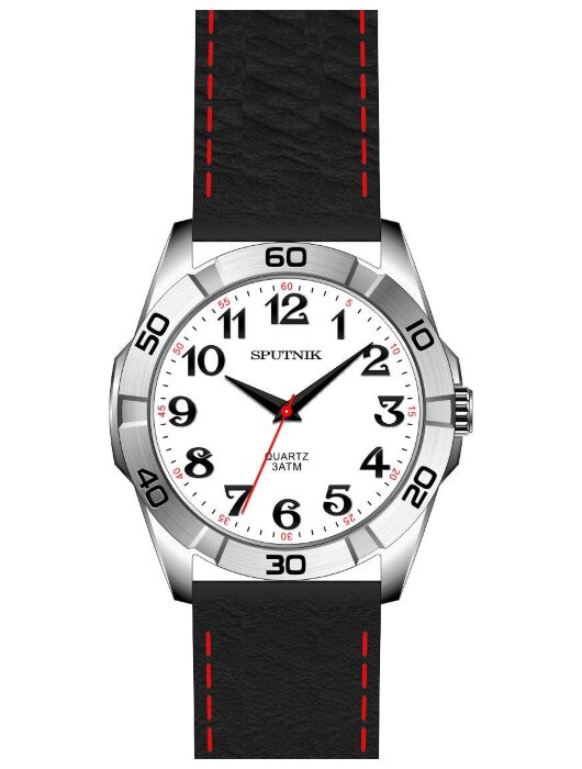 Наручные часы Спутник М-858410 Н-1 (бел.,черн.оф)кож.рем