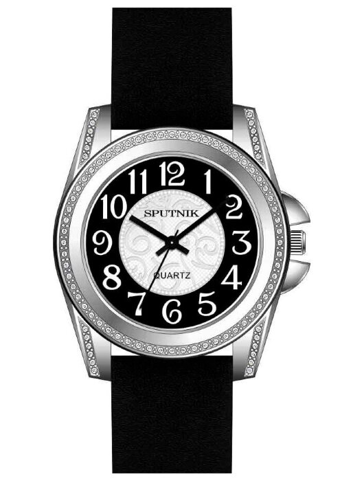 Наручные часы Спутник Л-300173-1 (черн.+бел.) черный рем